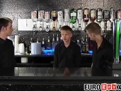 Cute homosexual bartenders have anal threeway after work Thumb