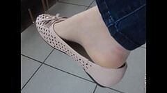 cute ballet flats, nylons and jeans, balcony shoeplay and dangling by Isabelle-Sandrine Thumb