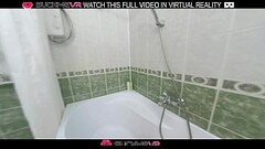 Naked horny girl Alexa Mills sucks dick and fucks in the bathroom in VR. Thumb