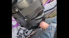 Masked bdsm slavegirl deepthroating outside Thumb