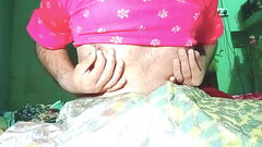 Indian Gay Crossdresser Gaurisissy xxx sex in pink lehanga pressing his big boobs Thumb