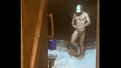 Sex VLOG from VILLAGE / Horny in the bathhouse and jerking off a big dick / Pissing in an outdoor to Thumb