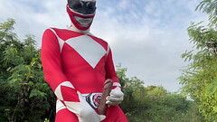 Power Ranger wanking outdoor. Thumb