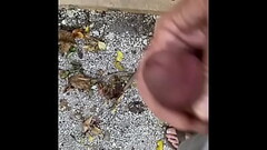 Stroking cock while going on a hike with wife. Thumb