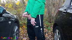 I jerk my uncut cock in a commuter parking lot. Unfortunately, a voyeur then showed up. Thumb