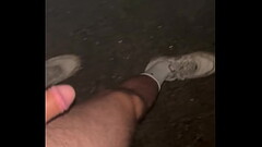 Exposed naked public walk and masturbation next to a lake in the rain at night Thumb