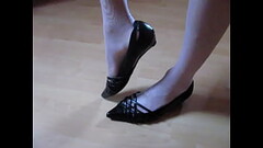 black leather kitten heels and white nylons - shoeplay and dangling by Isabelle-Sandrine Thumb