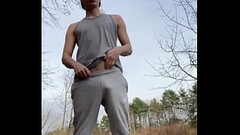 boy rollerblades and takes a break to jerk off big uncut cock and cum cruising gay Thumb