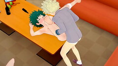 My Hero Academia Yaoi Bakugou fucks Deku in a karaoke while Uraraka looks on - Manga anime porn hard Thumb