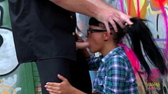 Spray painting leads the milf to get disciplined with rough deepthroating and deep anal thrusts Thumb