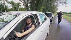 GAYWIRE - Beefcake Muscular Stud Police Officer Fucks Cock Flasher Out In Public Thumb